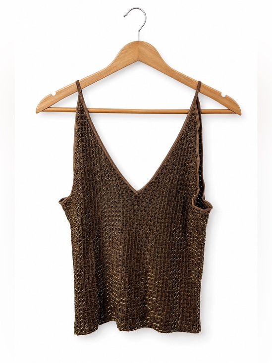 Cache Tops - Cache Y2K Bronze Metallic Beaded Cami Tank Top Large 90s Party Club Glam
